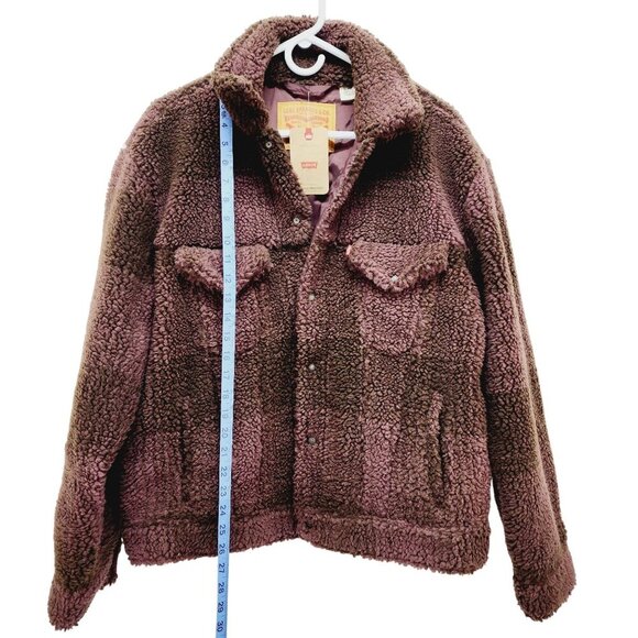 Levi’s Men's Fleece Sherpa Trucker Jacket Vintage Relaxed Fit Brown Size L New - Picture 6 of 16
